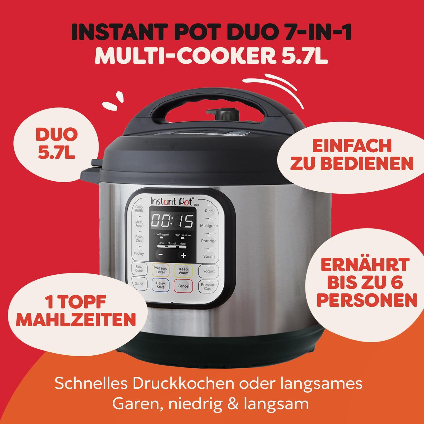 “7-in-1 Multifunktionskocher 5,7 L – Edelstahl, Schnellkochen & Dampfgaren”